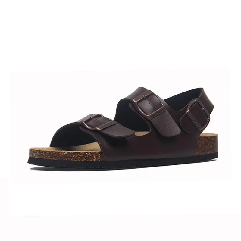 

2022 New Summer Beach Cork Sandals Men Casual Outside Non-slip Black White Brown Double Buckle Sandalias Shoe Plus Size 35-43 44