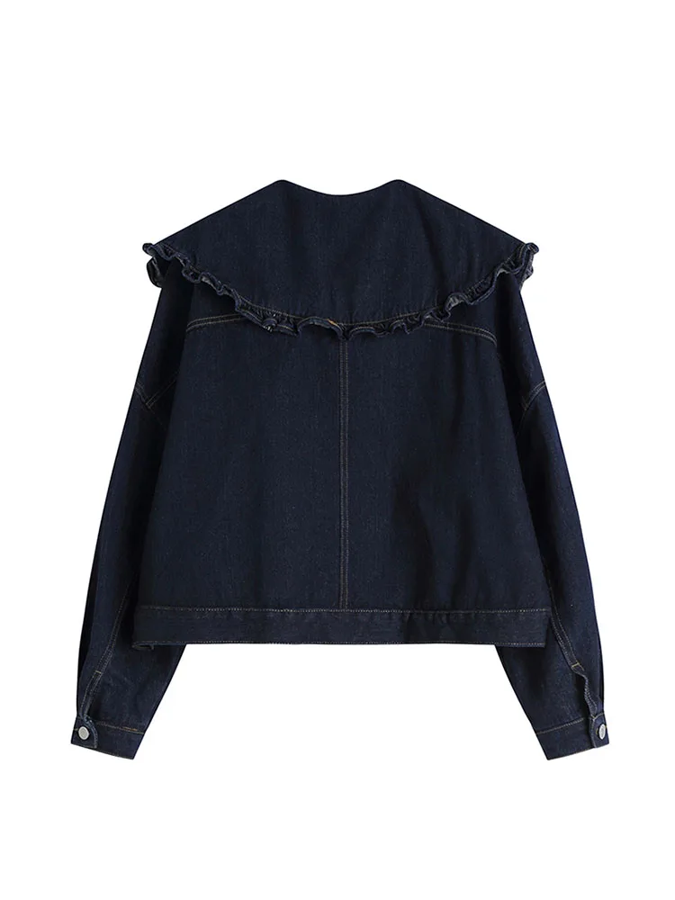 Женская джинсовая куртка с длинным рукавом однобортная Свободная воротником