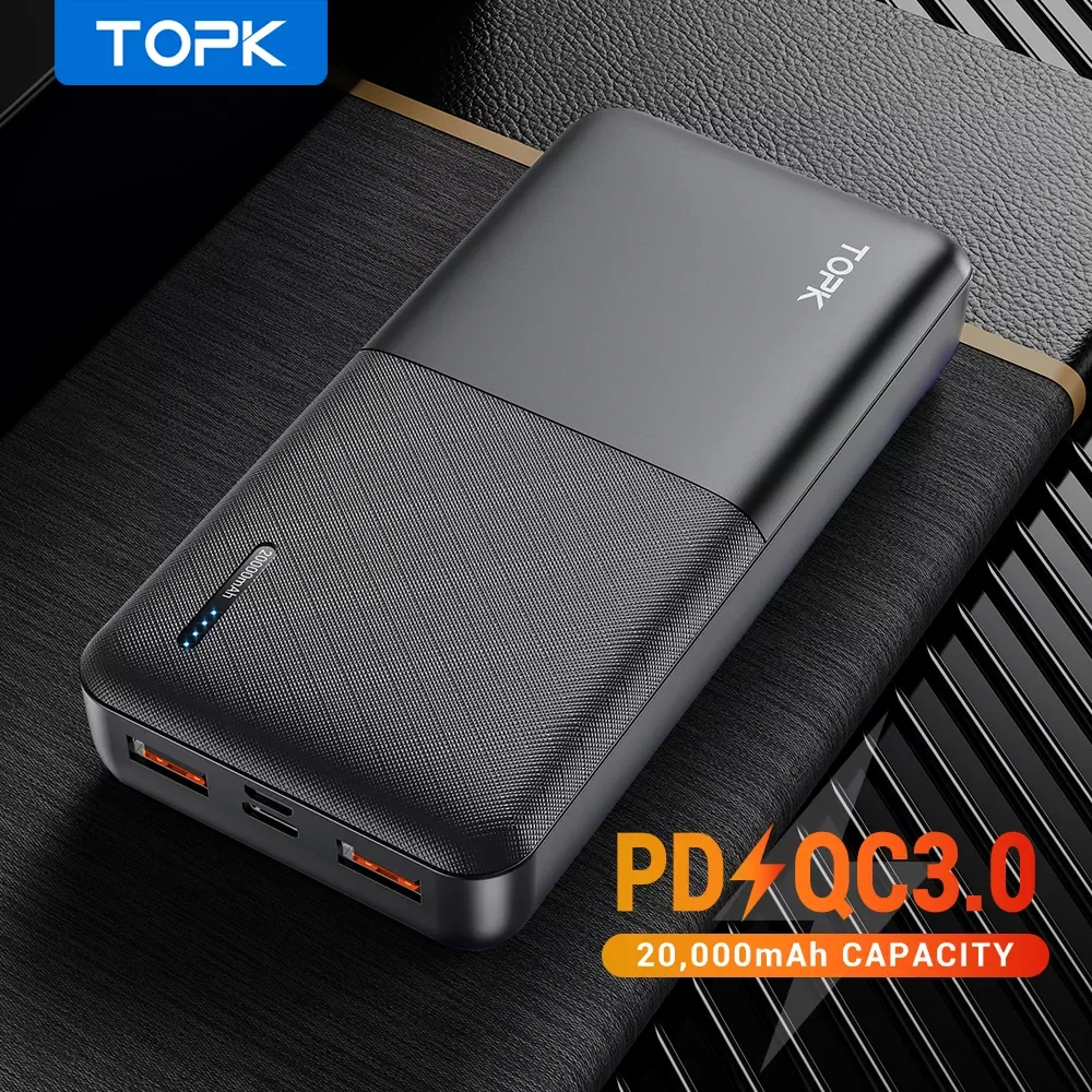 

2023New TOPK I2009Q Power Bank 20000mAh External Battery Quick Charger 3.0 USB Type C PD 3.0 Fast 18W Powerbank for iPhone Mi 9