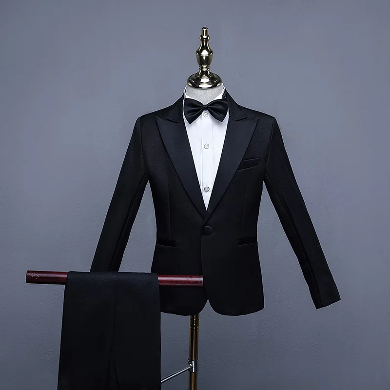 Formal Children's Dress Suits Set Big Boys Piano Show Host Party Wedding Costume Kids Tuxedo Pants Bowtie Girdle 4pcs Outfits