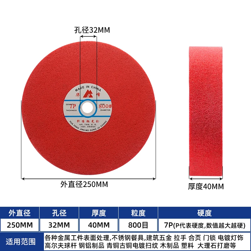 

1 шт., нейлоновый круг для полировки волокна D125/200/250*40/80*32 мм, нетканый шлифовальный и полировальный круг для рисования для стали SS
