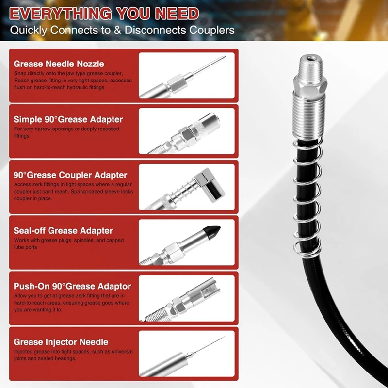 Grease Coupler Kit Tool Tip 28-Piece Quick Connect Fittings Complete Lube Accessories