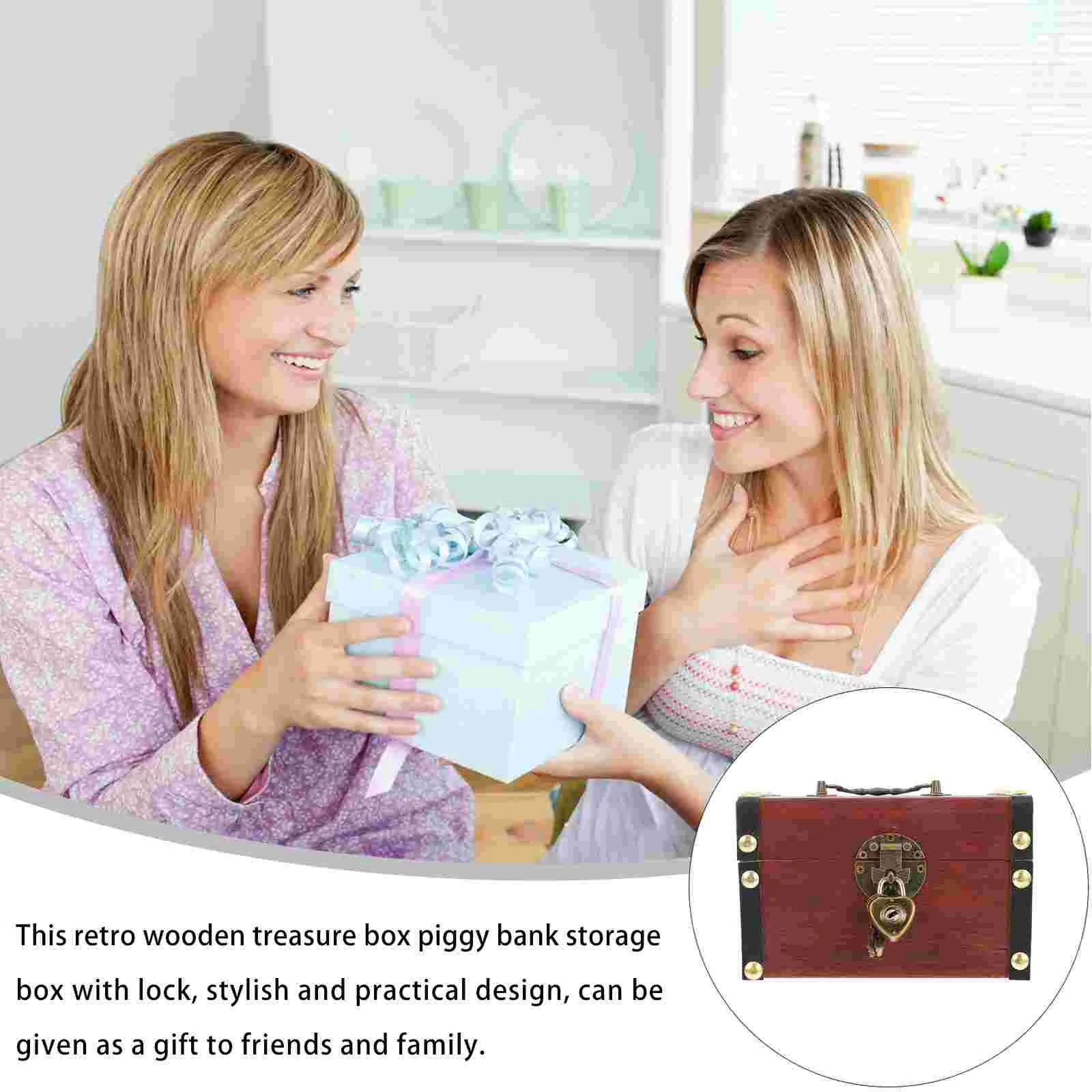 

Storage Box Wooden Retro Container Organizer Saving Money Bank Piggy Treasure Wood Keepsakeboxesvintage Jewelry Decorative