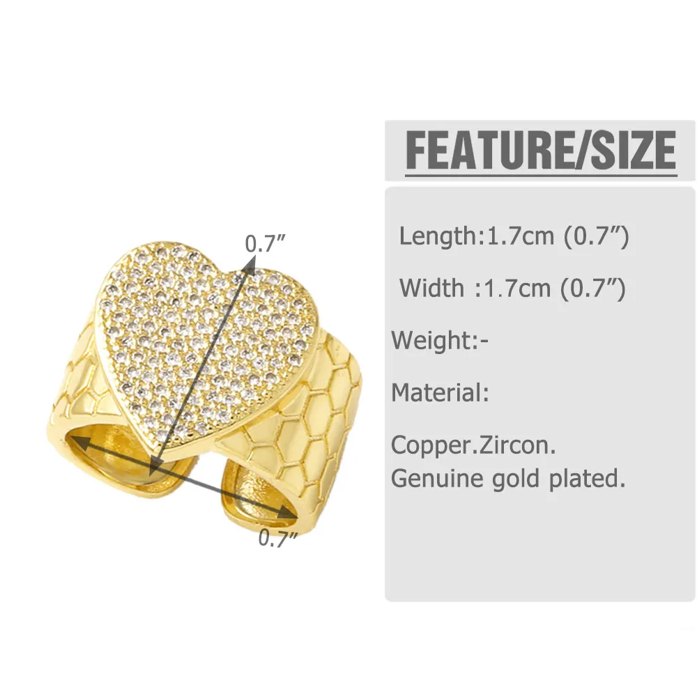 OCESRIO широкие массивные кольца с белым кристаллом в форме сердца для женщин медное