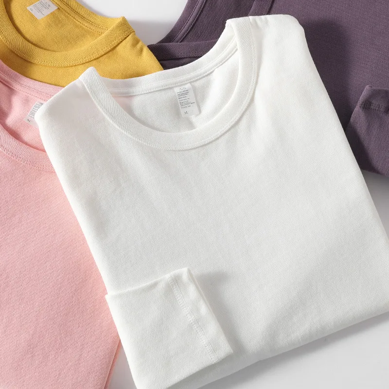 

300g Cotton Long-sleeved T-shirt Men's Retro Solid Color Autumn Thick Season Bottoming Shirt Outer Wear Solid Color Pullover Top