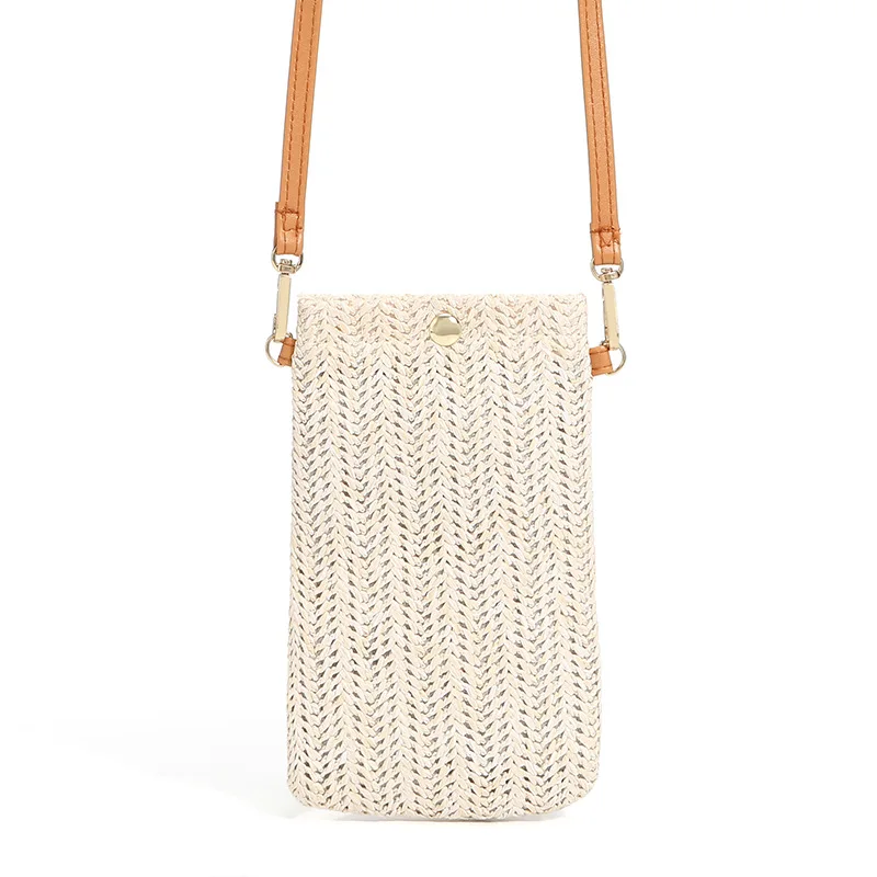

Straw Bag New Lipstick Bag Single Shoulder Crossbody Cell Phone Bag Summer New Girls Woven Beach Bag Female Bag