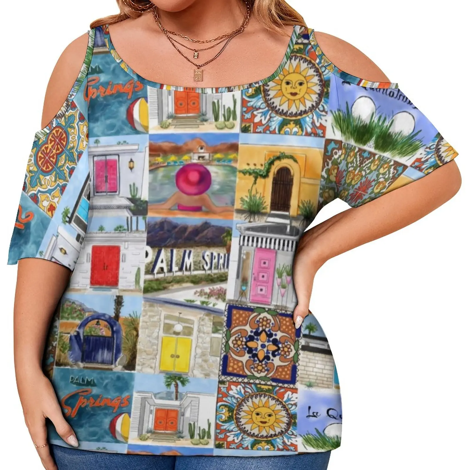 

Классическая футболка среднего века с рисунком пальмовых спрингов, Женская Винтажная футболка с коротким рукавом, летняя одежда с рисунком