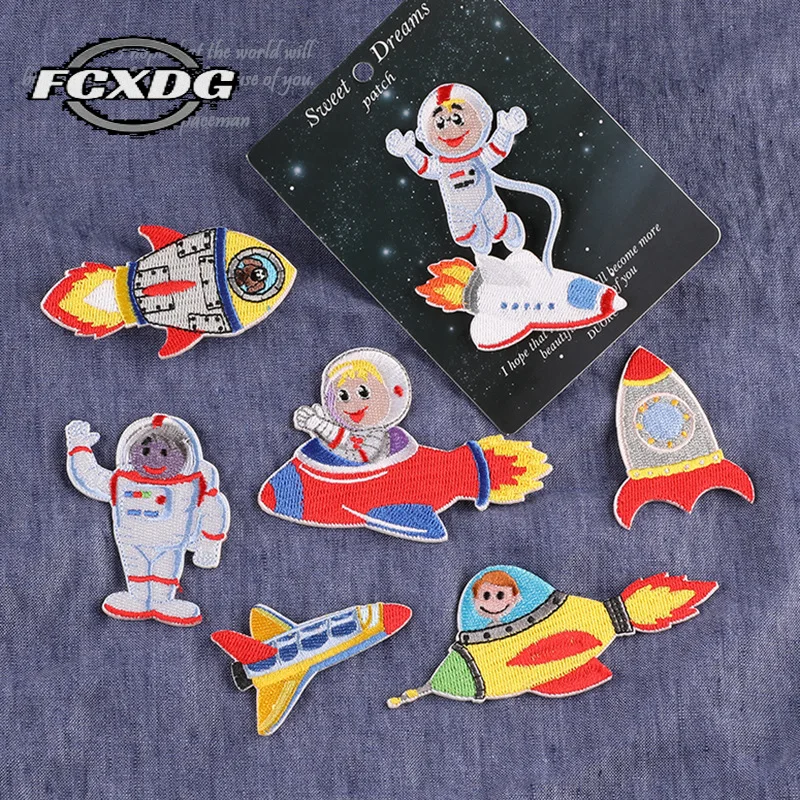 

Cartoon Space Astronaut Rocket Pattern Embroidered Patches for Clothing Iron on Patches for Clothes Kids Jacket Fusible Patch