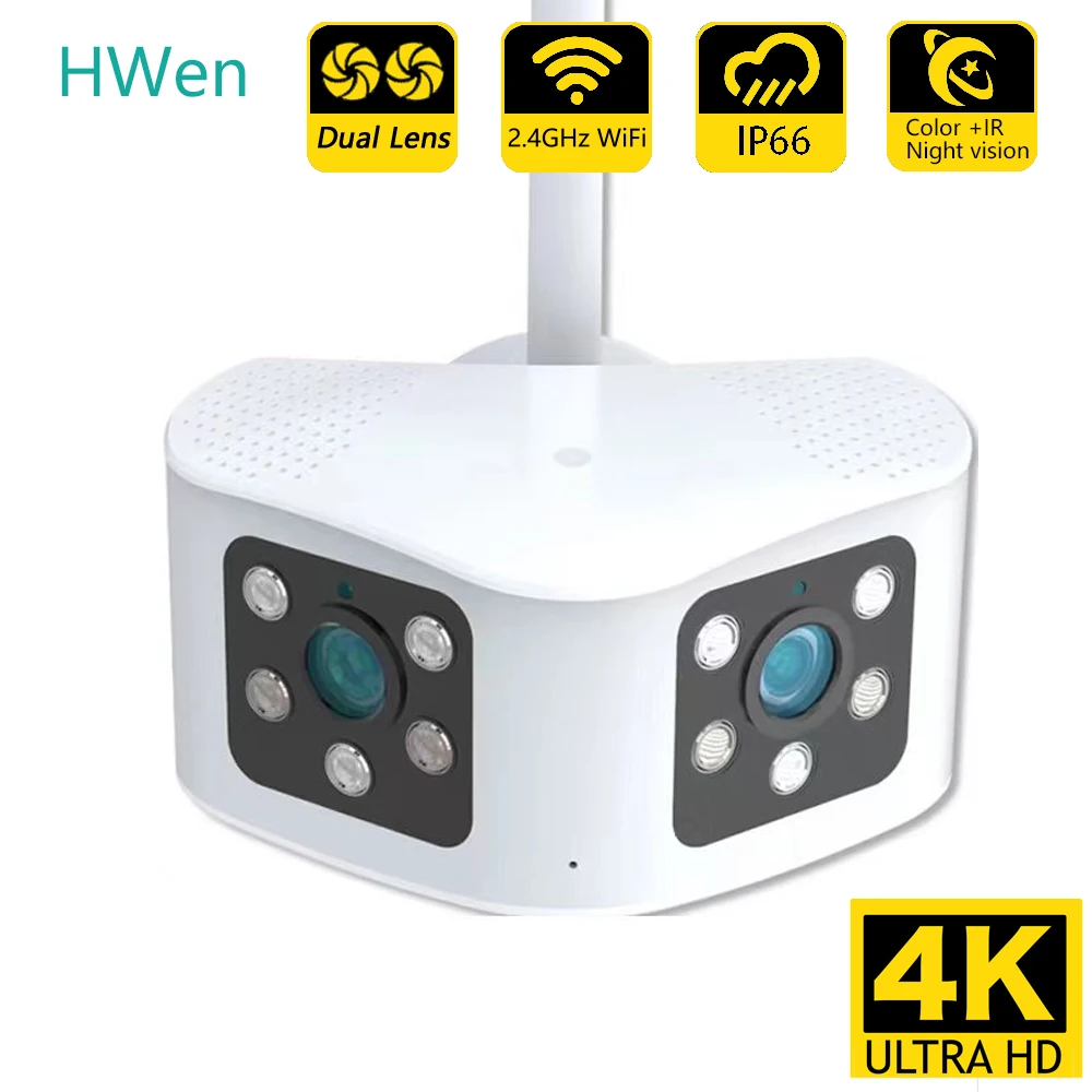 8MP WIFI Dual Lens Security Camera 180° Wide Viewing Angle Panoramic Fixed Camera Outdoor AI Human Detection 4K Security Camera