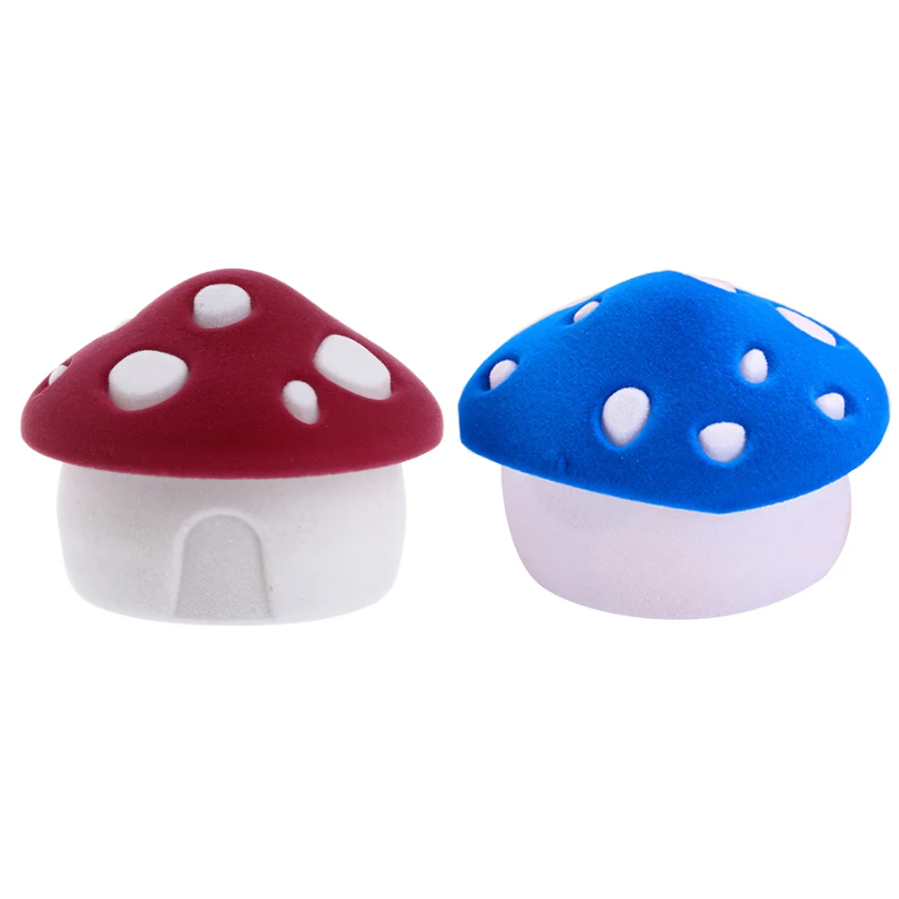 

2 Pcs Mushroom Jewelry Box Gift Boxes Necklaces Proposal Ring Single Case Vintage Flannel Cartoon Lint