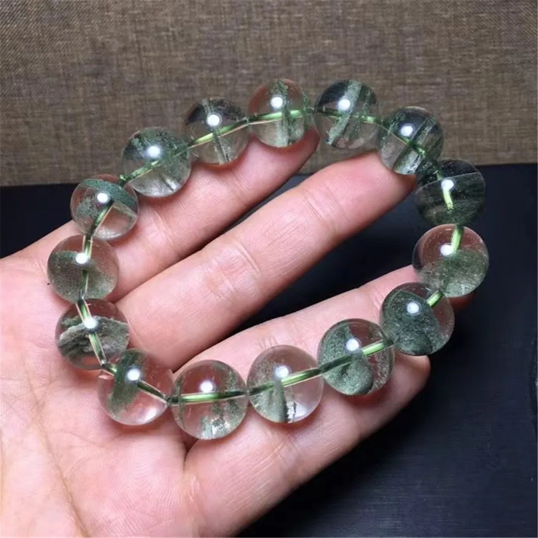 

15mm Natural Green Phantom Quartz Bracelet Jewelry For Women Men Love Healing Gift Rare Reiki Crystal Round Beads Strands AAAAA