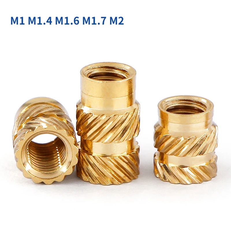 

M1 M1.4 -M2 Brass Hot Melt Inset Nuts Heating Molding Copper Thread Inserts Nut SL-type Double Twill Knurled Injection Brass Nut