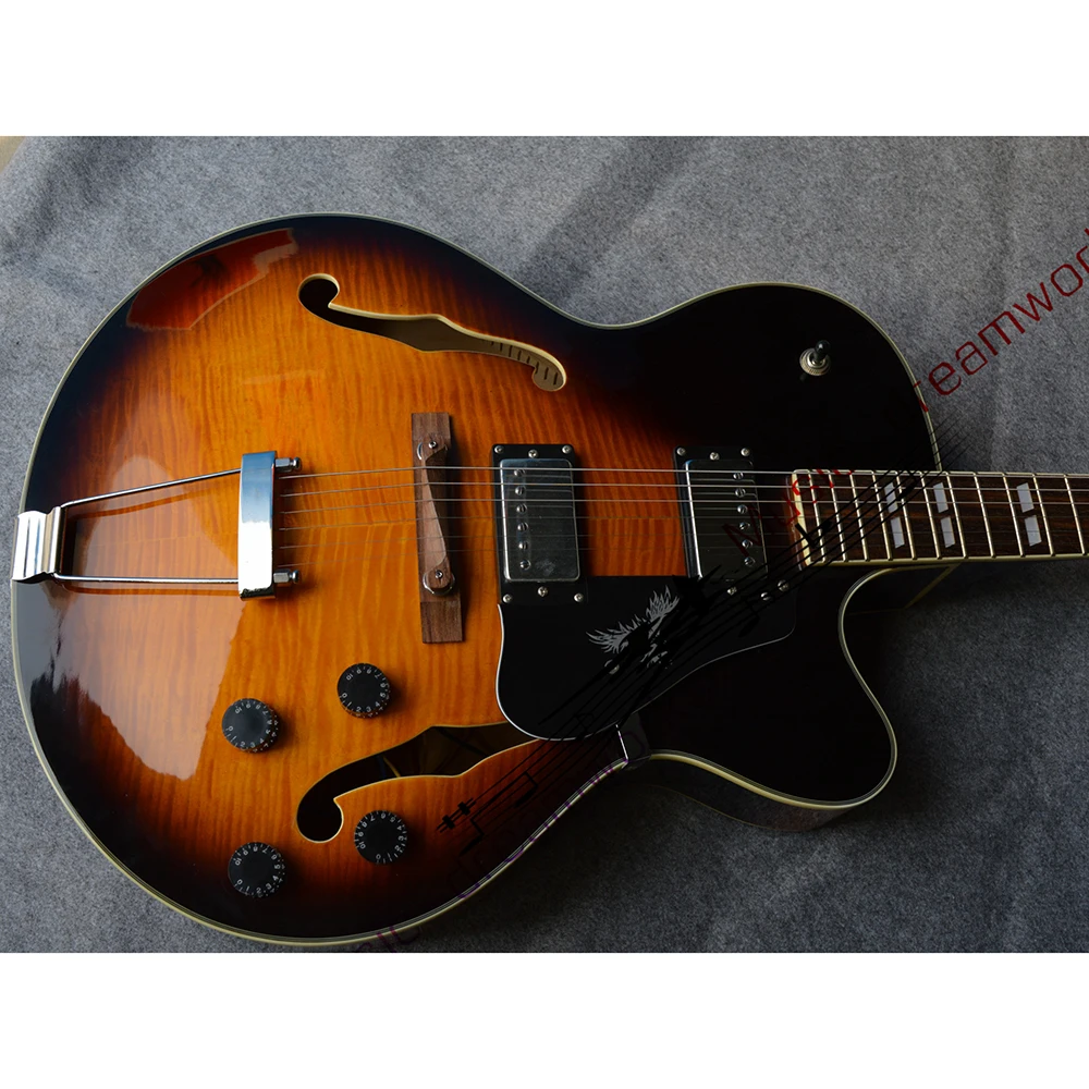 

Custom High quality Semi hollow Double F holes and Double-sided Flame maple wood veneers body Jazz Electric Guitar