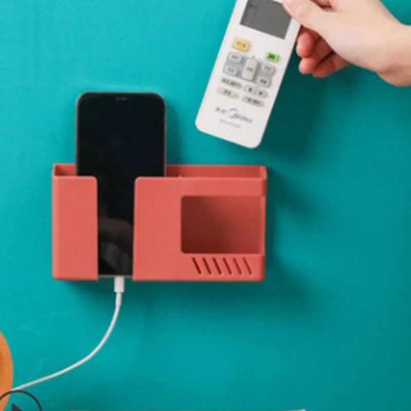 

Remote Holder Wall Mount Phone Holder Adhesive Remote Control Storage Box Adhesive Storage Box for Living Room Bedroom Wall