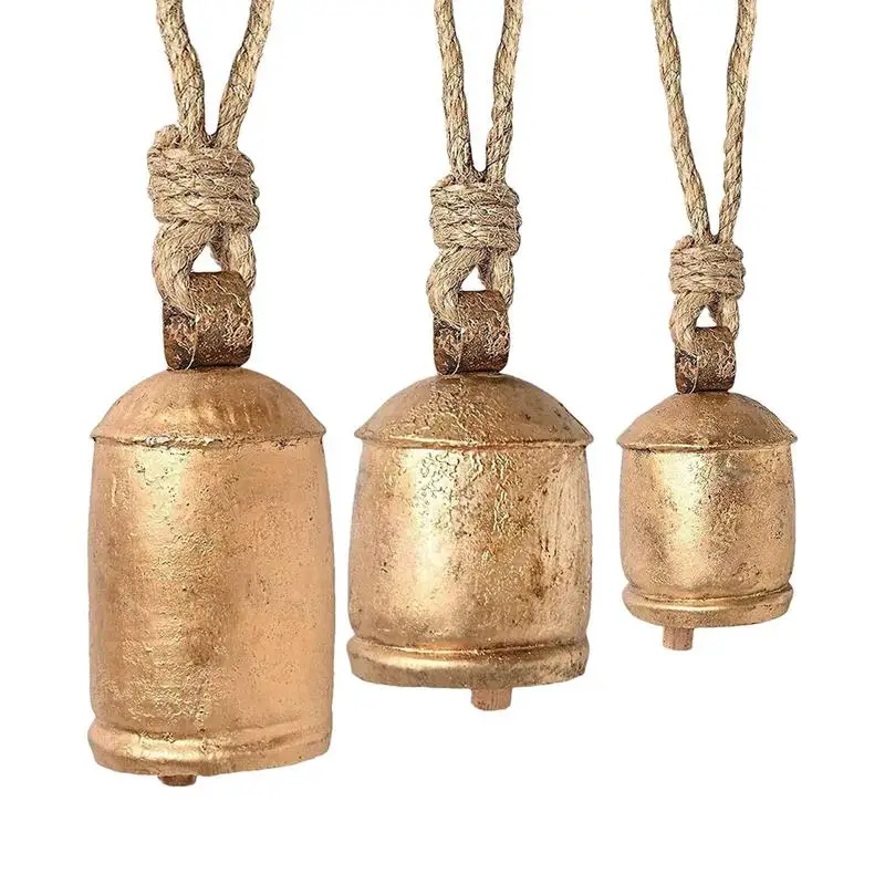 

Женский Колокольчик в деревенском стиле, набор из 3 больших колокольчиков ручной работы, винтажный Рождественский Декор, колокольчики на веревке