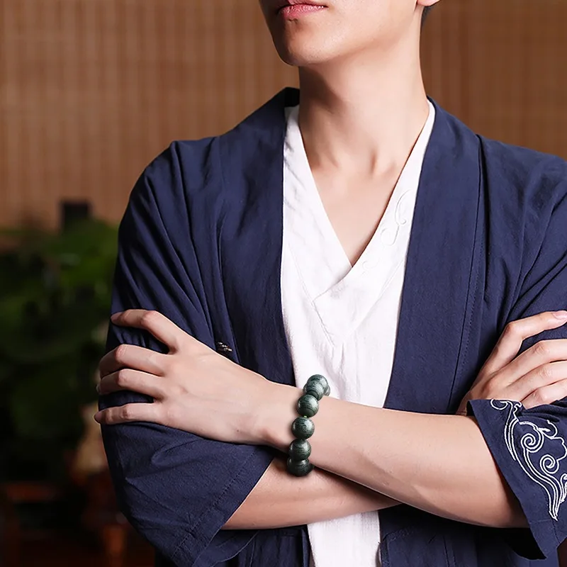 Мужской браслет из натурального нефрита с нефритом Lucky Black 17 5 мм богатыми