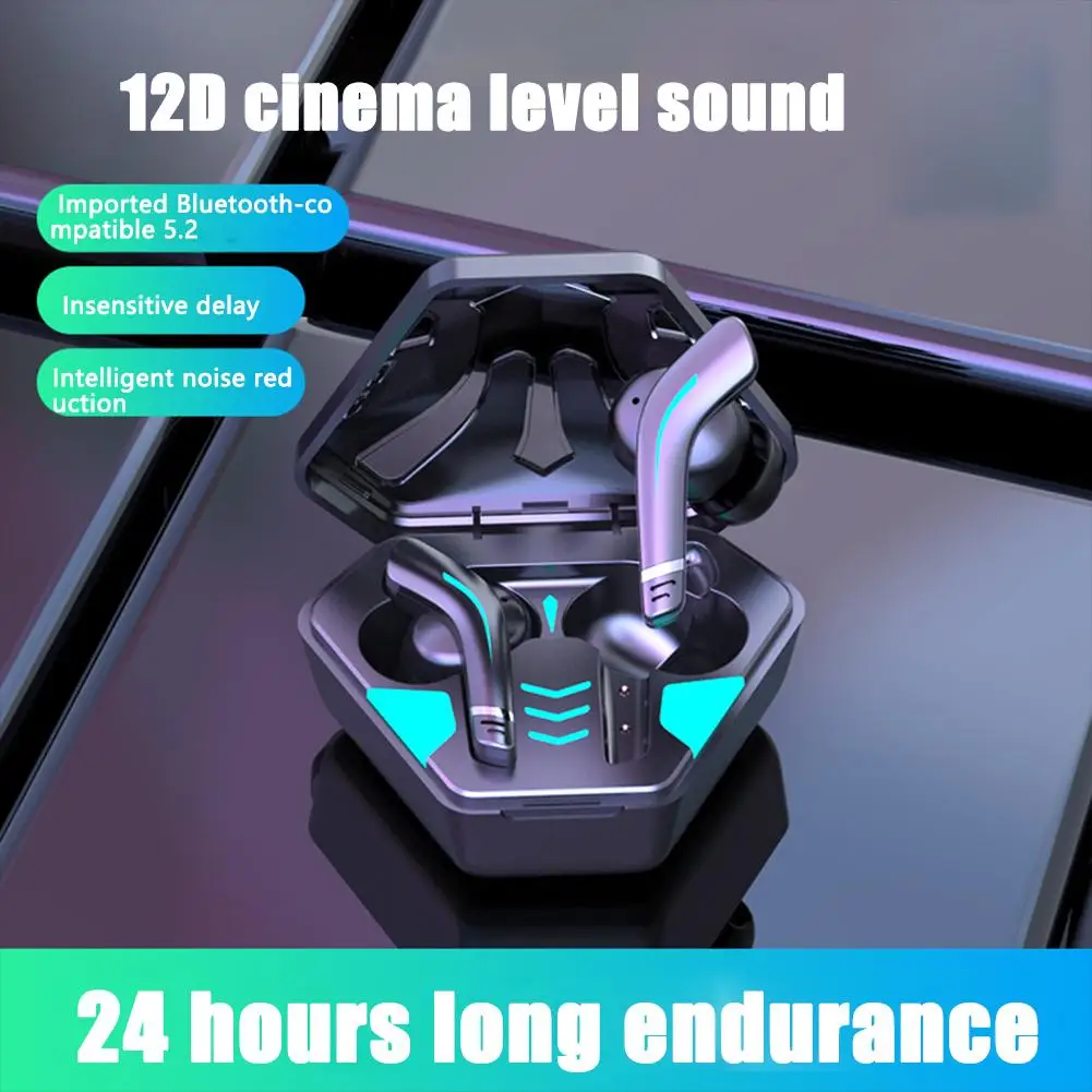 

Bluetooth 5.2 Headphones Headset Binaural Wireless Gaming Earbuds With Charging Case Cool Breathing Light Sports Earphones