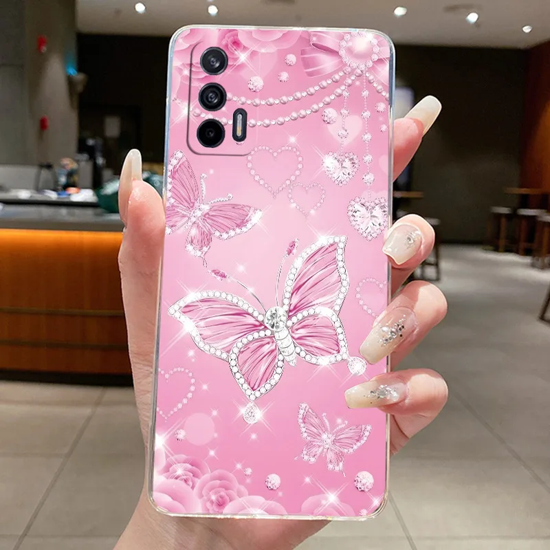 Фото Чехол для Realme X7 Max 5G (RMX3031) с роскошным дизайном в виде бабочек и цветов, прозрачный, из мягкого силикона TPU, для Realme X7 Max 5G №4