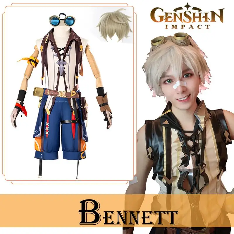 Genshin Impact Bennett Cosplay Costume Anime Game Genshin Uniform Wig Cosplay Halloween Carnival Suit Party Costume