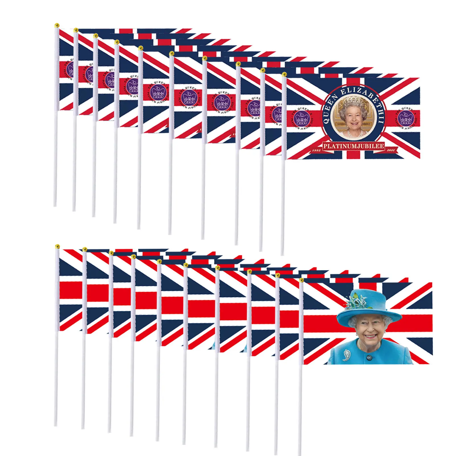 

10pcs Queens Jubilee 2022 Decorations Queen Elizabeth II 70th Anniversary Commemorative Flags Elizabeth II Flag