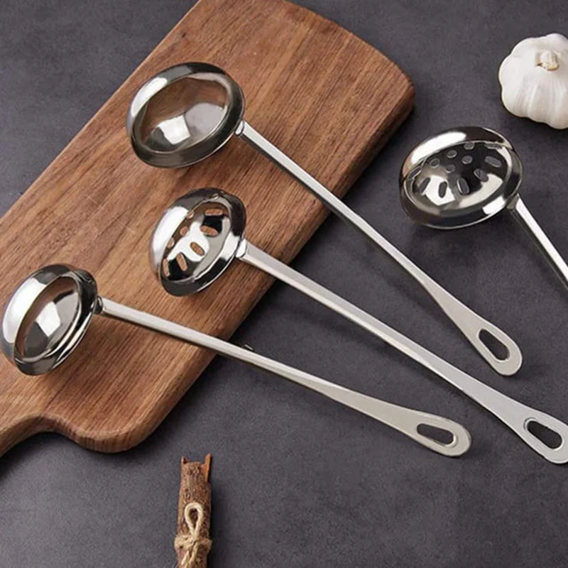 Stainless Slotted Spoon And Soup Ladle With Hooks Set Long Handle Hot Pot Skimmer Strainer Cooking Utensils
