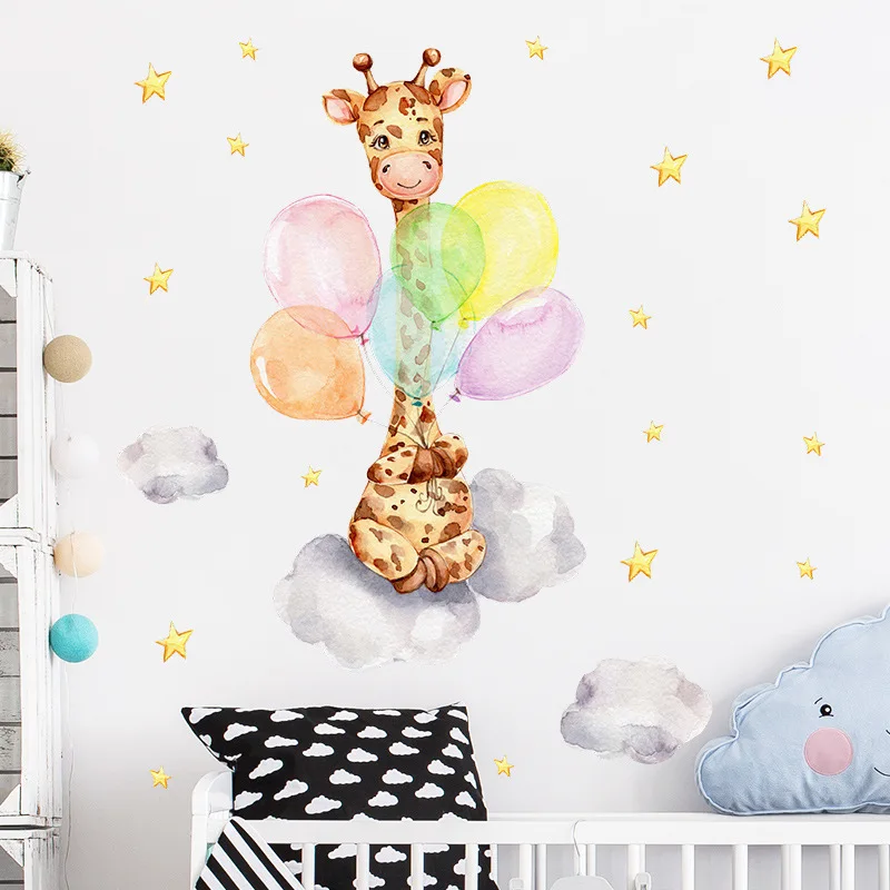 

Мультяшные воздушные шары, жираф, наклейки на стену для детской комнаты, детской спальни, Настенный декор с животными, ПВХ наклейки на стену для украшения дома «сделай сам»