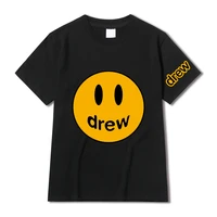 drew house justin bieber letter logo loose casual round neck short sleeve t shirt menwomen lovers couple style t shirt