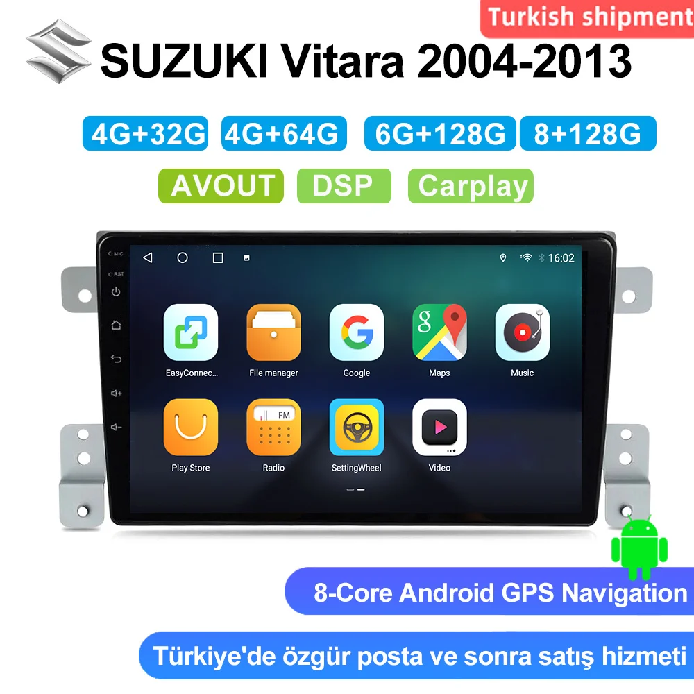 

8 Core CPU DSP Carplay Radio FM Video Android10 Nav 4G Wifi GPS Navigation for SUZUKI Vitara 2004-2013Multimedia Car DVD Player