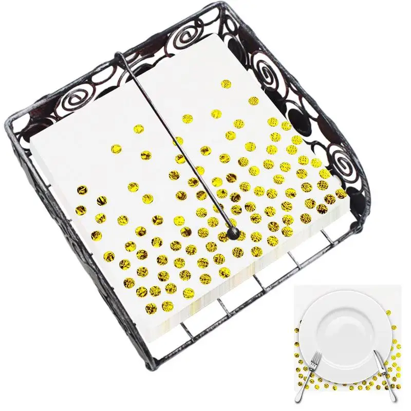 

Gold Dot Paper Cocktail Napkins 25pcs White And Gold Foil Polka Dots Confetti Guest Towel Napkins Add Sparkle To Your Event With