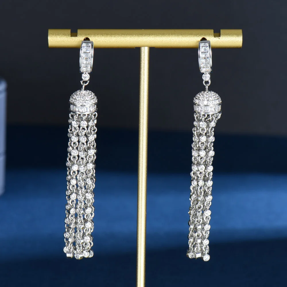 

Fashion Trendy Celebrity Favorite Cubic Zirconia Women Drop Dangle Earrings for Wedding Tassel Earrings pendientes mujer E-1100