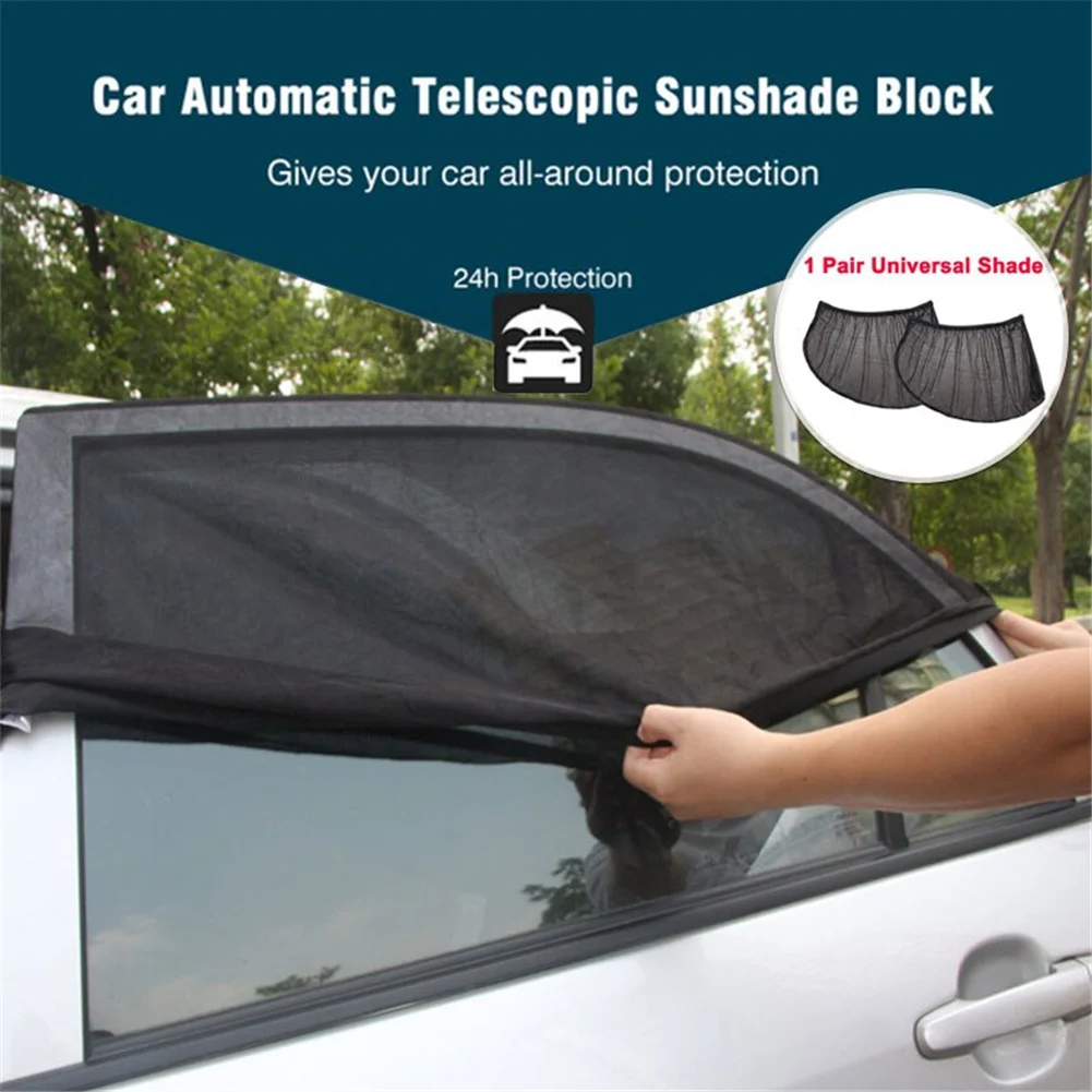 2Pcs Car Rear Side Window Shade Sun Visor Mesh Cover Shield Sunshade UV Protector Anti-mosquito Var Window Curtain Sunscreen Net