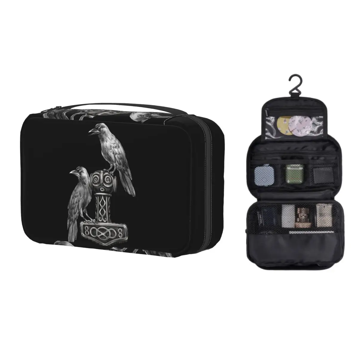 

Женская дорожная косметичка Тора с воронами Odin, милый женский органайзер для косметики, подвесная женская сумка