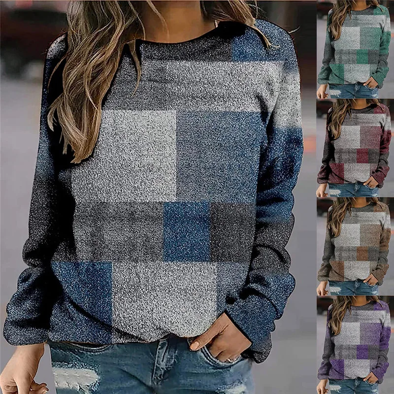 

2022 Simple Wind New Design Printing Long Sleeve Round Neck Fashion Casual T-shirt Top Autumn Winter Women's Pullover Sweater