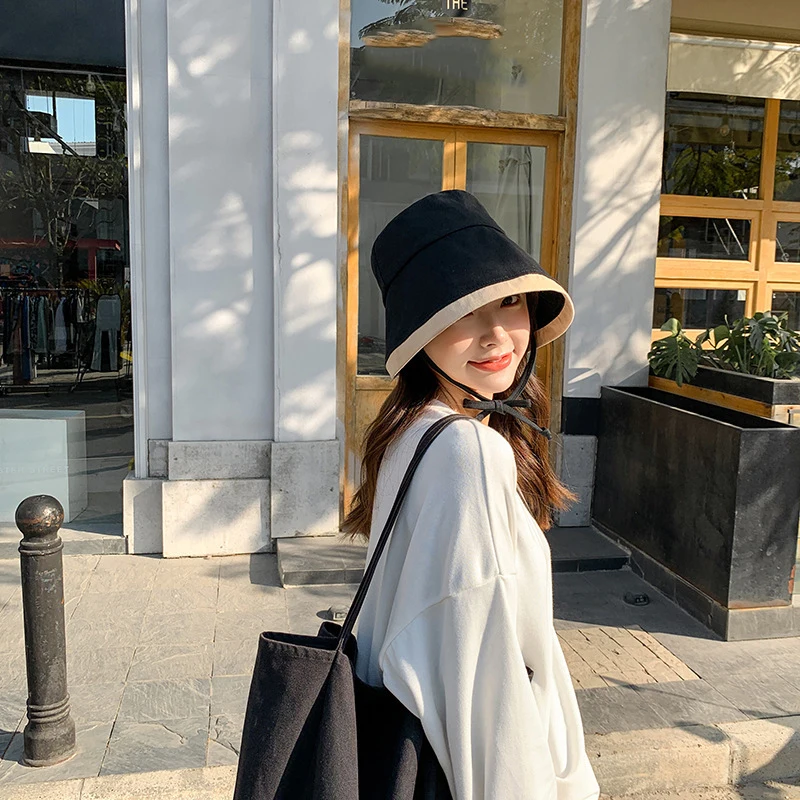 

New summer bucket hat women's Fisherman's hat Outdoor solid color wide-brimmed visor foldable sun hat Panama hat Women's sun hat