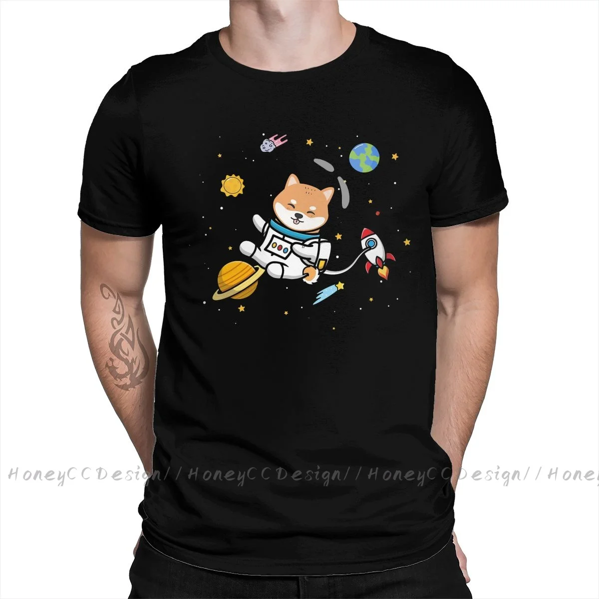 

High Quality Men Shib Coin Black T-Shirt Doge Dogecoin Space Pure Cotton Shirt Tees Harajuku TShirt