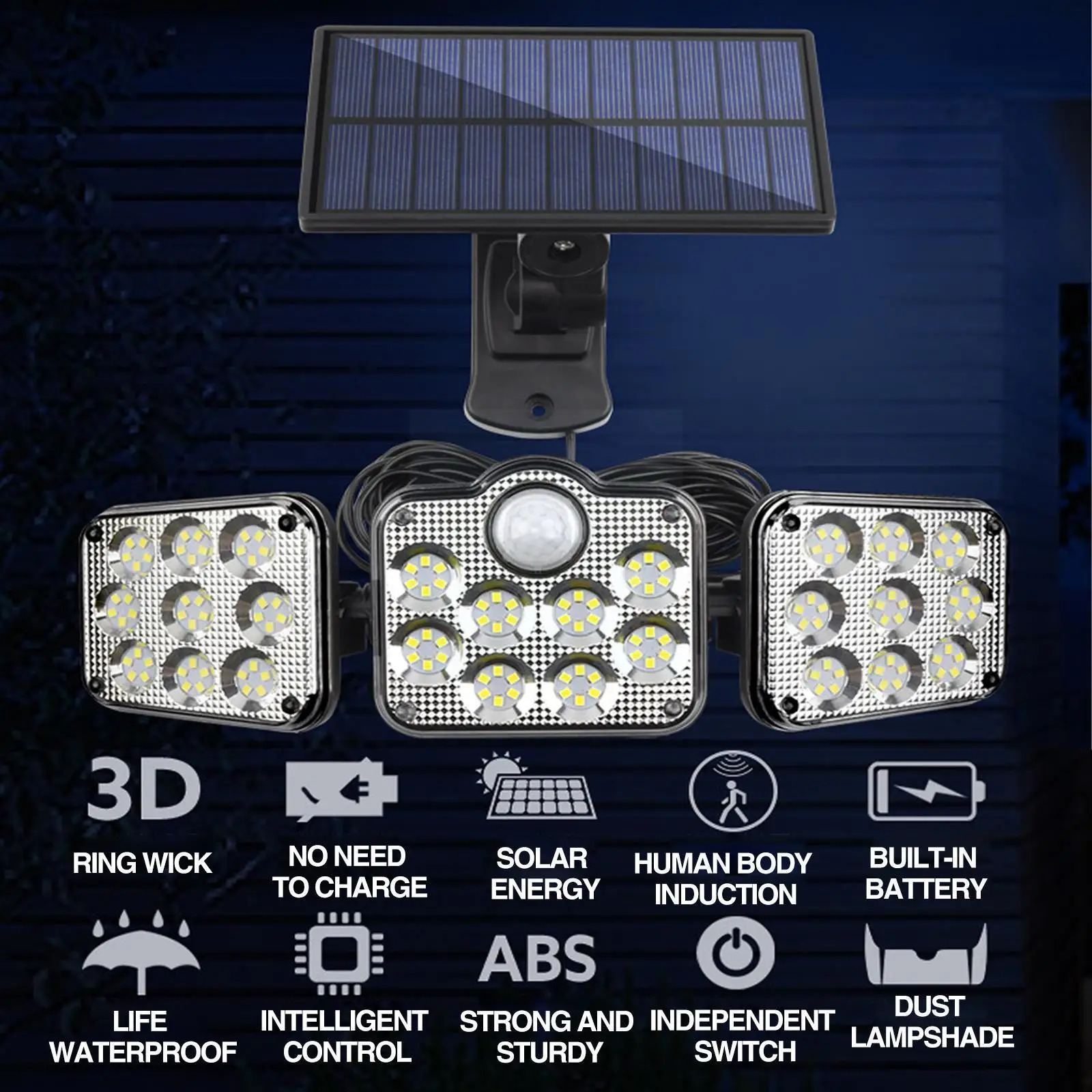 

138 171 192 светодиодный солнечный светильник, уличная лампа с 3 головками и датчиком движения, светильник на солнечной батарее, водонепроницаем...