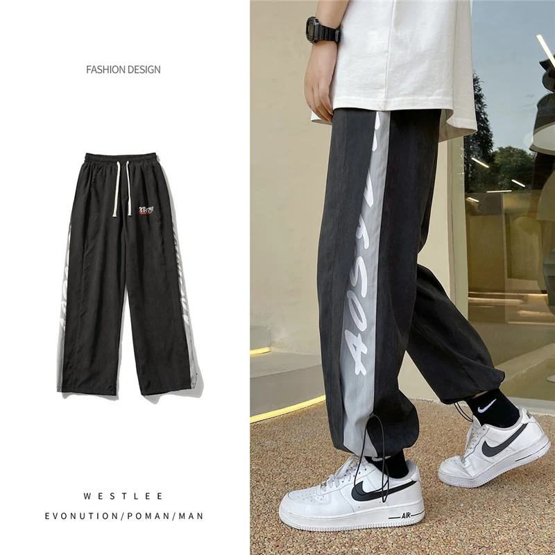 

Fashion Men Casual Baggy Pants Spring Autumn New Printing Stitching Straight Loose Streetwear Drawstring trousers Sweatpants