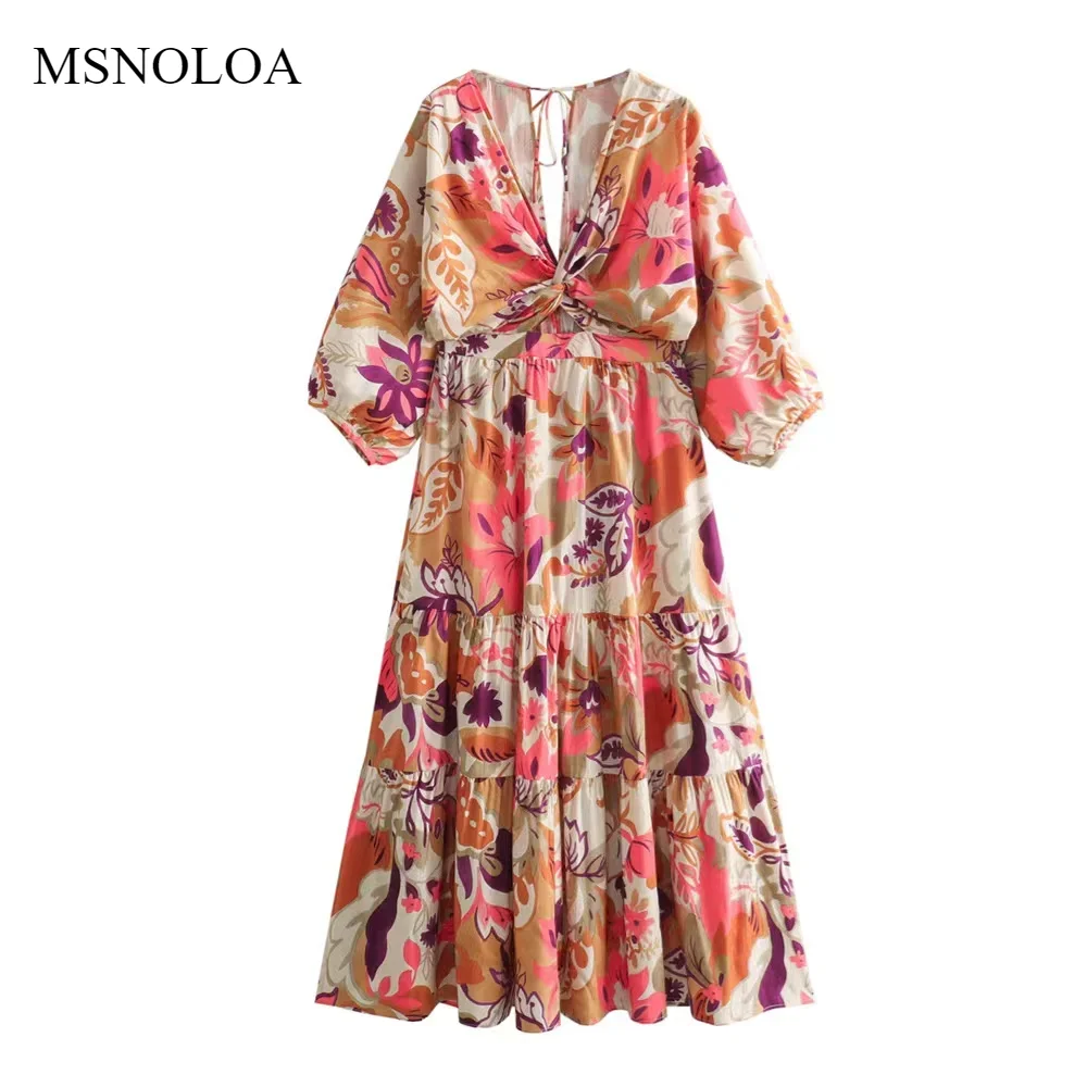 Новинка 2024 женское модное и повседневное приталенное платье sunmer с V-образным