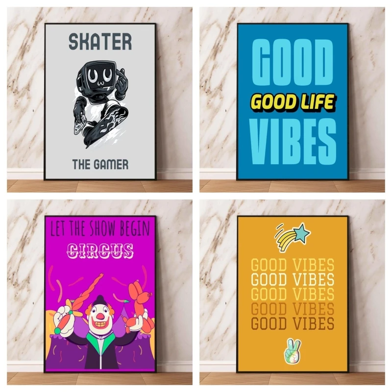 

Canvas Artwork Painting Good Vibes Peace Sign Picture Birthday Gifts Modern Living Room Hanging Kid Action Figures