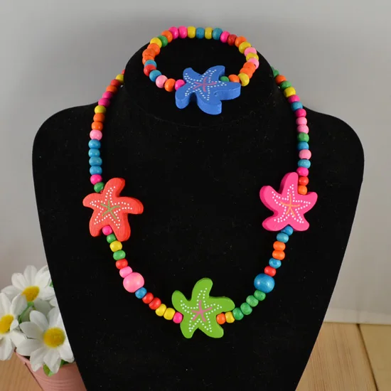 

TopHanqi 2020 Princess Girls Colorful Wood Beads Necklace Bracelet Set Kids Children's Birthday Party Cute Star Jewelry Gift