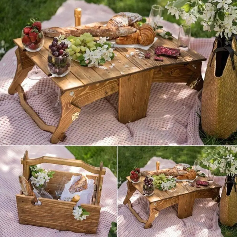 

New Product Folding Picnic Basket Table Outdoor Portable Folding Table Wooden Wooden Table K4d6