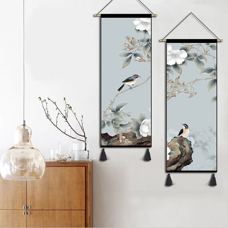 

Chinese Style Scroll Paintings Flower Birds Room Decor Aesthetic Wall Art Poster Living Room Home Office Decoration Tapestry