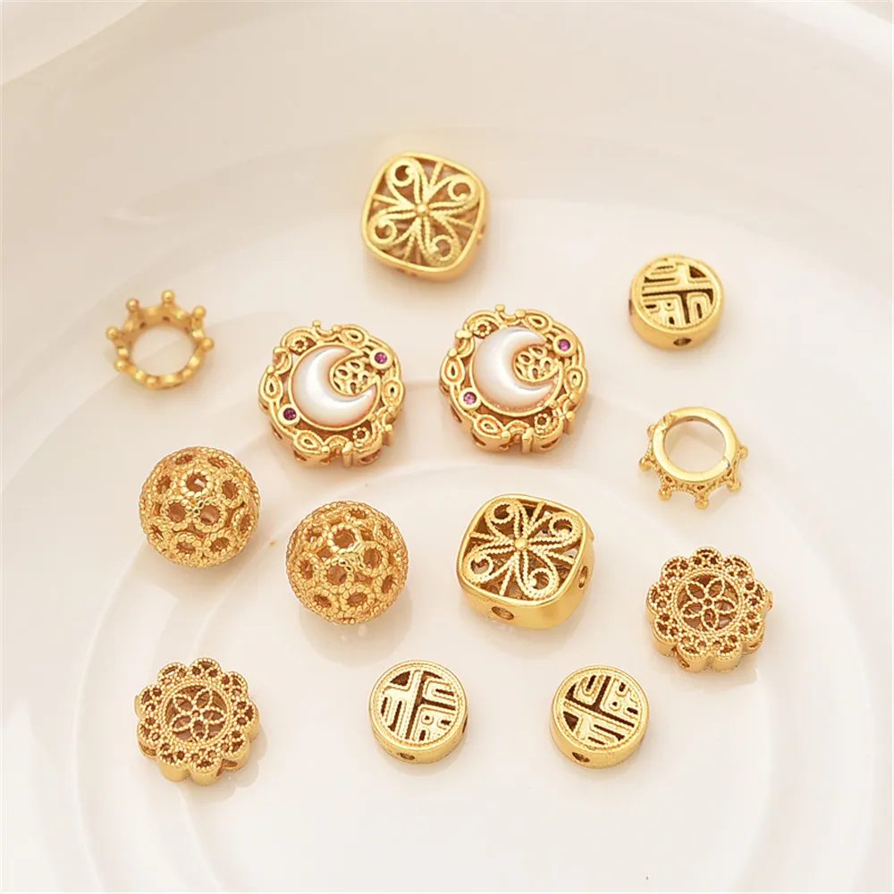 

18K copper plated matte gold skeleton ball spacer beads handmade diy strings bracelets fortune transfer beads jewelry materials
