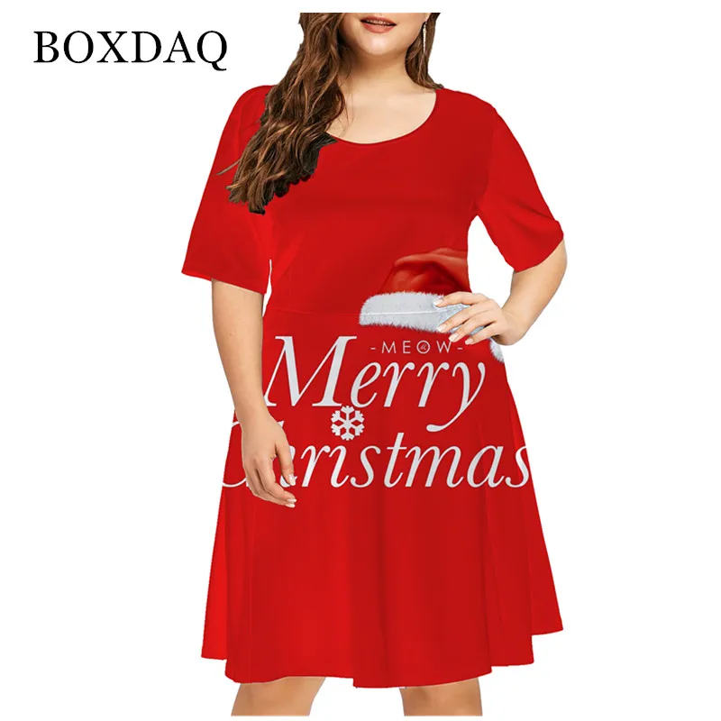 

Plus Size 5XL 6XL 2021 New Year Christmas Dress Woman Party Casual Short Sleeve Loose Dresses Women Cartoons Letter Print Dress