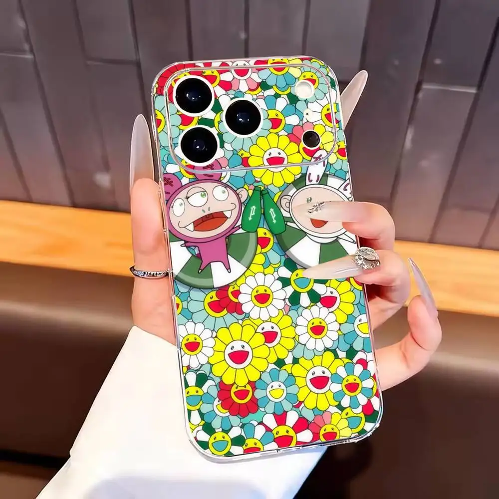 Фото Чехол для телефона с цветами Такаши Мураками для iPhone 17, 16, 15, 14, 13, 12, 11 Plus, Pro Max, мягкий прозрачный чехол №2