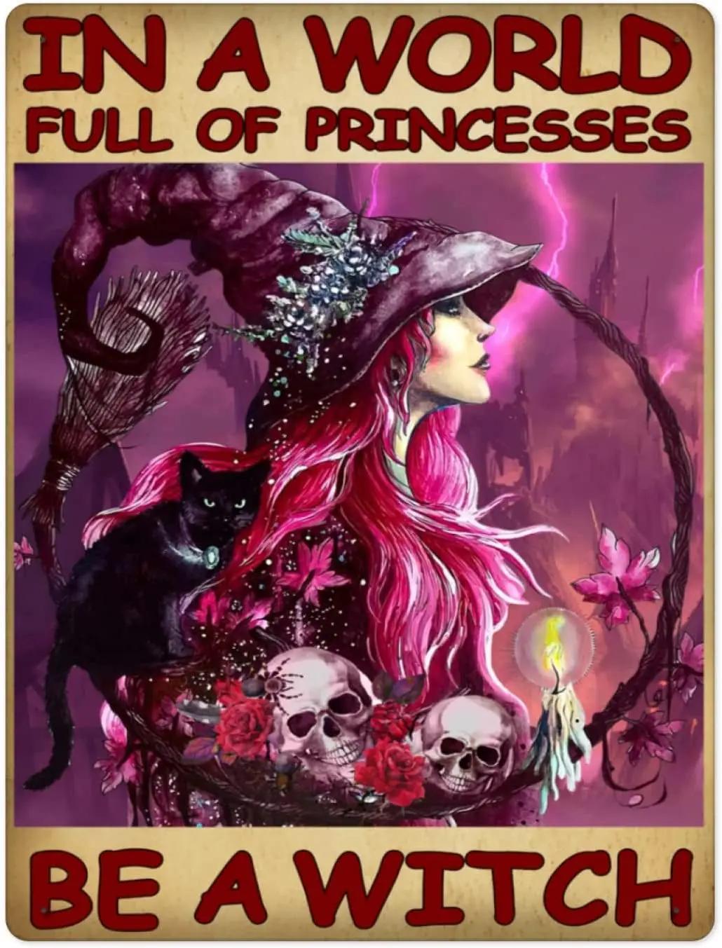 Ретро табличка TIn в мире полная принцесс будьте ведьмы праздничный знак