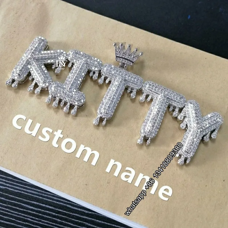 

OTIY Custom Icy Drip Letters 3d Pendants 925 Silver Vvs Moissanite Prong Setting Hip Hop Pendant