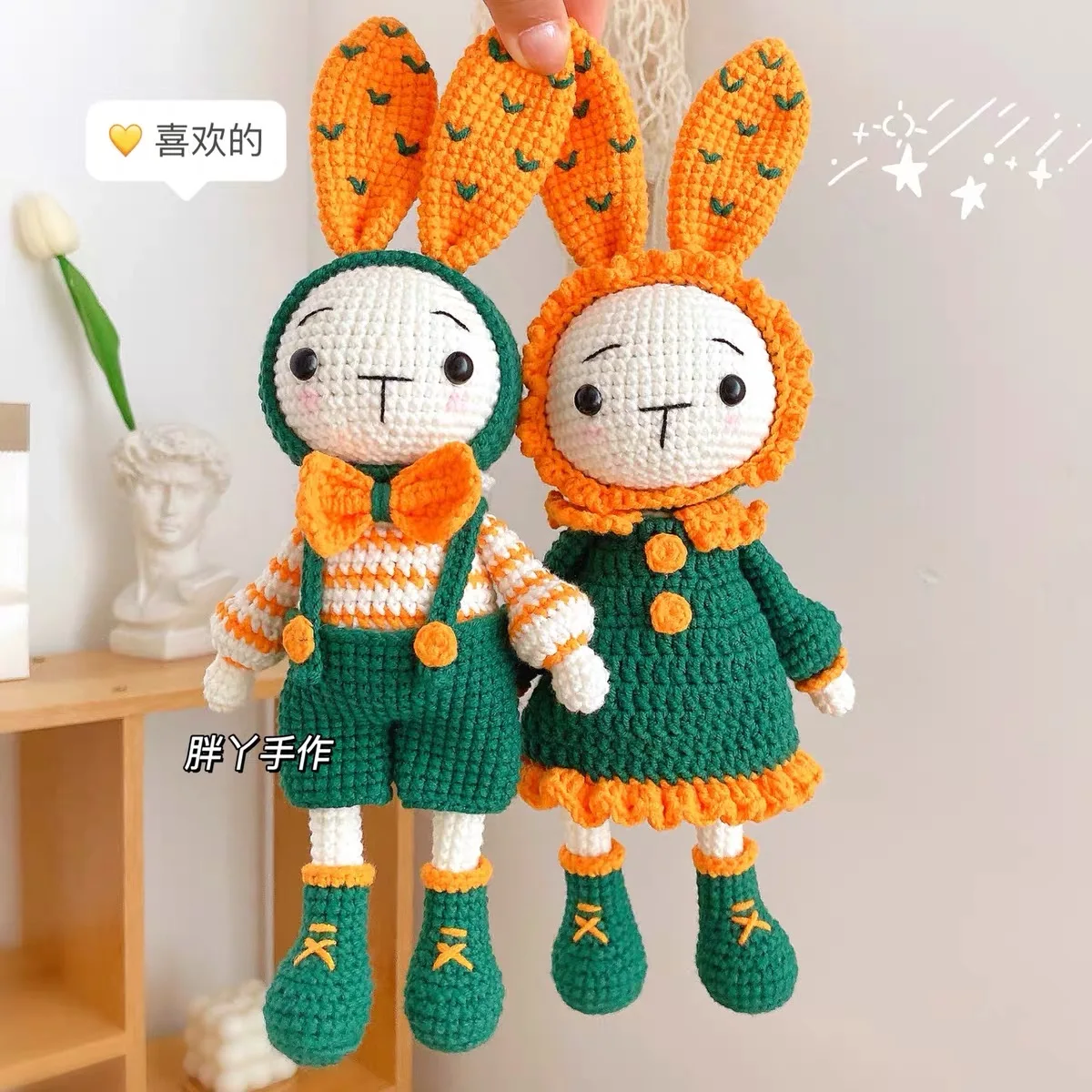 

Hand-knitted Doll Diy Material Bag Crochet Homemade Wool Hook Knitted Doll Couple Rabbit Send Girlfriend Gift DIY Beginner Decor