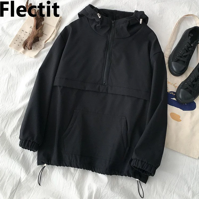 

Женский Анорак Flectit с карманом спереди, толстовки на молнии, легкая ветровка, куртка, женская уличная одежда
