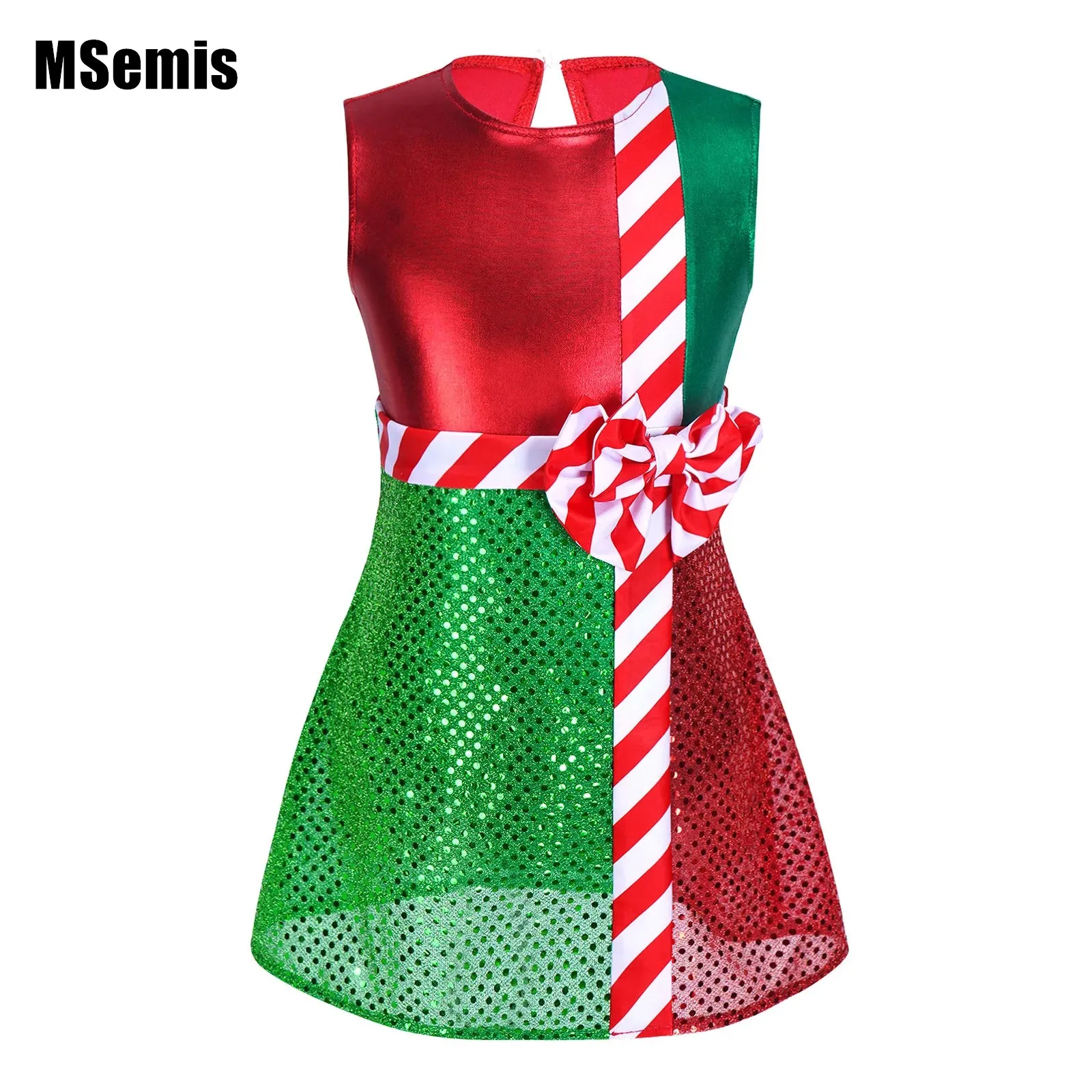 

Kids Girls Christmas Dress Shiny Sleeveless Layer Skirt Jumpsuit for Halloween Xmas New Year Party Stage Performance Costumes